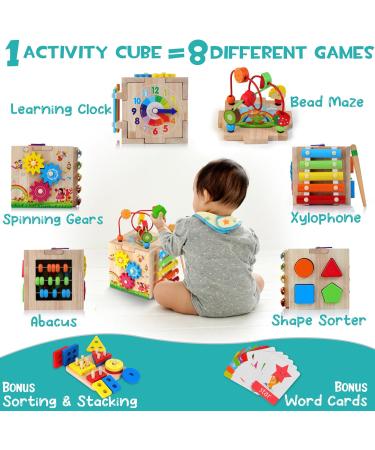 Hellowood 8-in-1 Motor Toy | Wooden Stacking & Sorting Board | Montessori Educational Toy for Toddlers (18+ months) | Blue Packaging - Buy Online on GoSupps.com