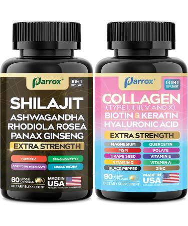 Parrox Adaptogen & Beauty Bundle Rhodiola Panax Ginseng Ashwagandha Cordyceps Turmeric Collagen Biotin Keratin MSM Hyaluronic Acid Zinc Quercetin Vitamin C A & E Folate Magnesium - Buy Online on GoSupps.com