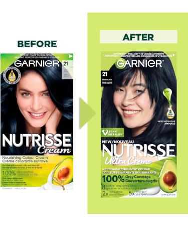 Garnier Nutrisse Ultra Cr me Permanent Hair Dye 100% Grey Coverage Vegan Formula Nourished Hair Long-Lasting Rich Colour 21 Blue Black 1 Application Packaging May Vary - Buy Online on GoSupps.com