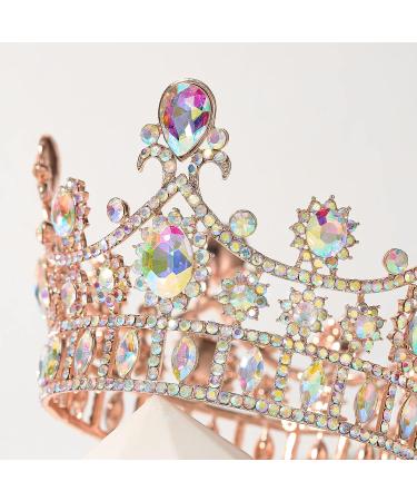 SweetV Rose Gold Queen Crown | Iridescent Crystal Birthday Cake Topper | Costume Tiaras for Wedding Halloween Baby Shower - Buy Online on GoSupps.com