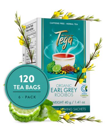 Tega Organic Earl Grey Rooibos Tea | Herbal Tea in Eco-Friendly Tea Bags Fairtrade Carbon Neutral Zero Sugar Caffeine Free 20 Individually Wrapped Tea Bags (Pack of 3) Earl Grey Rooibos Tea 20 Count (Pack of 3)