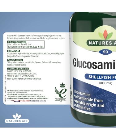 Natures Aid Glucosamine HCl 1000mg Vegan Shellfish-Free Tablets - 90ct - Buy Online on GoSupps.com