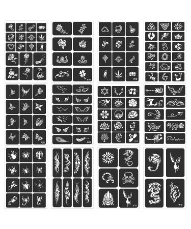 FANOST Tattoo Stencils Kit - 24 Sheets, 400 Designs for Kids, Teens, Adults - Henna, Airbrush, Real Tattoos - Face, Hand, Finger Stencils - Buy Online on GoSupps.com