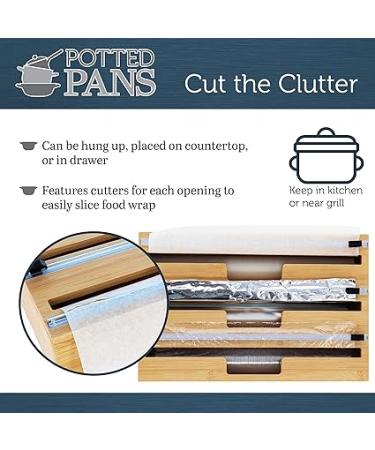 Potted Pans Plastic Wrap Dispenser with Cutter - 3 Slotted Kitchen Drawer Organizer - Buy Online on GoSupps.com