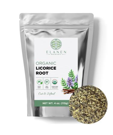 Organic Licorice Root 4 oz. (113g), USDA Certified Organic Licorice Root Tea, Licourice Root, Bulk Licorice Root Chopped, Liquorice, Raiz de Regaliz Licrice Root, Glycyrrhiza glabra, Cut & Sifted 4 Ounce