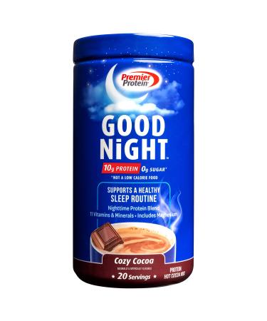 Premier Protein Good Night Protein Powder, Hot Cocoa Mix, 10g Protein, 0g Sugar, 11 Vitamins & Minerals, Nighttime Protein Blend, Magnesium, Zinc, 20 Serve, 1 Tub
