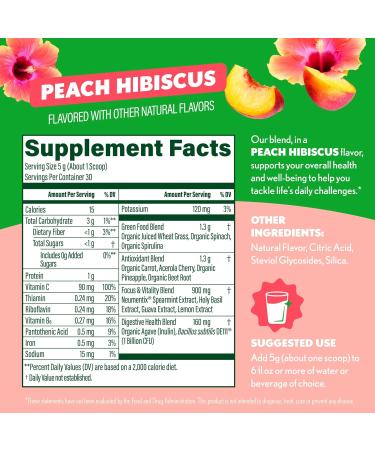 Amazing Grass Sweet Greens and Superfoods Powder for Digestive Health Greens Powder Digestive Enzymes Probiotics Spirulina Chlorella Peach Hibiscus 30 Servings Peach Hibiscus 30 Servings (Pack of 1) - Buy Online on GoSupps.com