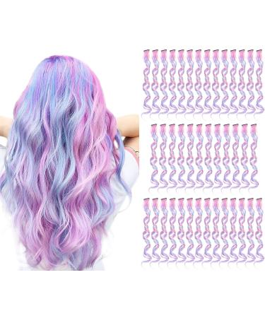 Lykoow 40 PCS Colored Clip in Hair Extension for Women Girls Kids  26 inch Unicorn Color Hair Heat-Resistant Curly Hairpieces for Women  Cosplay Party Highlights(White/Pink/Light Blue/Light Purple) 26 Inch - 40 Pieces Un...
