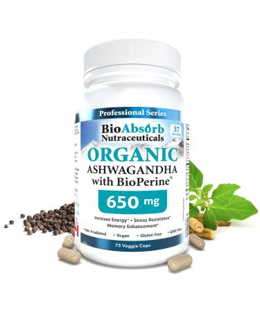 Organic Ashwagandha Supplement 650mg 18-Day Supply 75 Count