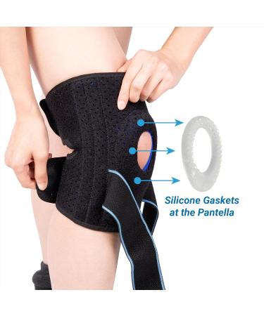 FrontopUS Knee Compression Sleeve - Pain Relief Knee Brace for Men & Women with Adjustable Side Spring Stabilizer (Blue - Buy Online on GoSupps.com