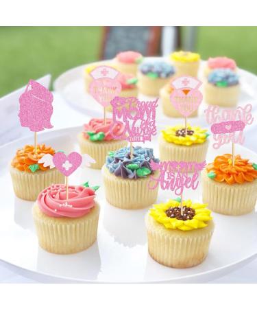 Cyodoos 24Pcs Nurse Cupcake Toppers Nursing School Graduation Cupcake Picks for Medical Rn Nurse Grad Themed Birthday Party Doctor Nurse Theme Party Supplies Pink - Buy Online on GoSupps.com