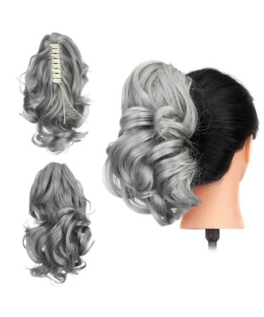 Gairyan 30cm Ponytail Hairpiece Braid Extensions Long Curly Claw Clip in Ponytail Extensions Synthetic Hair Extensions Wavy Hairpiece Hair Extension for Women (Dark Gray) 30 cm Dark Gray