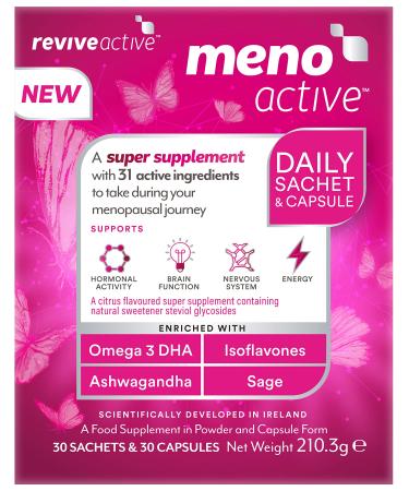 Meno Active Menopause Supplements for Women - Multi-Nutrient Support enriched with Omega 3 DHA Vitamin B6 Ashwagandha & Sage - 30 Day Supply by Revive Active