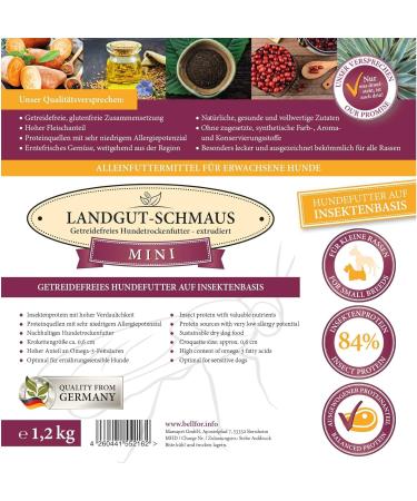 Bellfor Landgut-Schmaus Mini Hypoallergenic Grain-Free Small Dog Food with Insects - 1.2 kg - for Small Dog Breeds from 12 Months. - Buy Online on GoSupps.com