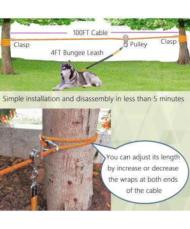 ZENGSUSU Dog Tie Out Cable 100/75/50/30 ft for Large Dogs Up to 300LB Long Dog Lead Kit with Trolley System Runner Cable and 4ft Bungee Leash for Camping/Yard/Outside (100ft) - Buy Online on GoSupps.com