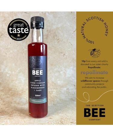 Apple Cider Vinegar from The Scottish Bee Company 250ml Made using Apple Cider Vinegar and Infused with fresh Blackberries and Sage for Salads Marinading or Cooking Blackberry & Sage - Buy Online on GoSupps.com