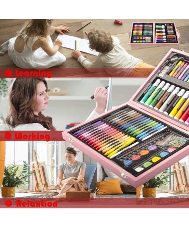 KINSPORY 86PC Art Set for Kids - Wooden Case Drawing Kit with Sketch Book, Markers, Crayons, and Pencils - Ideal for Budding Artists, Teens, Boys, Girls - Pink - Buy Online on GoSupps.com