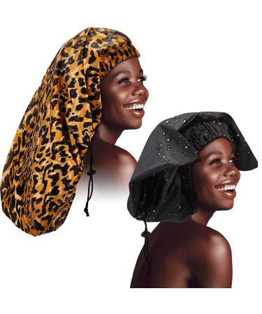 Braid Shower Cap Large Shower Cap Jumbo Shower Cap for Braid Adjustable and Foldable Braid Shower Cap with Drying Loop Extra Big and Plastic Shower Cap for Long Curly Hair Braids (Black  Leopard) - Buy Online on GoSupps.com
