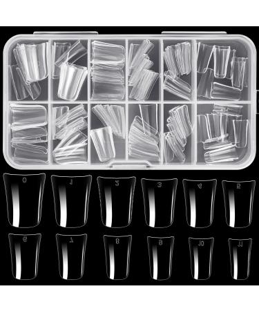 Short Duck Nail Tips Full Cover Clear Curved False Nail Tips 120Pcs Duck Acrylic Nails Wide Short French Fake Nails For Extensions Home DIY Nail Tips Art 12 Sizes
