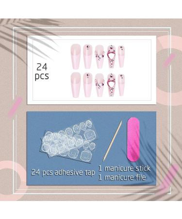 VOTACOS Long Coffin Press on Nails - Pink False Nails with Glitter Heart Design for Women | D1 Glitter Gem - Buy Online on GoSupps.com