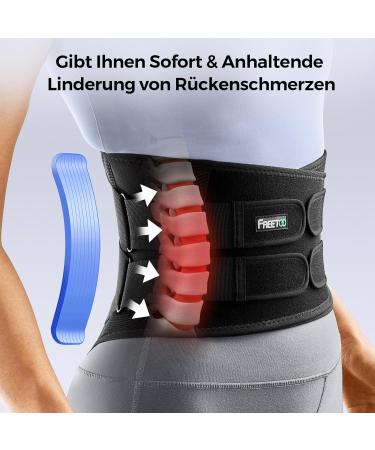 Freeetoo Back Support Belt with 7 Metal Supports | Comfortable Lumbar Cushion | Breathable Back Bandage for Men & Women | XXL (Waist 130-165cm) | Ideal for Work & Sports - Black - Buy Online on GoSupps.com