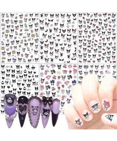 Cute Cartoon Nail Art Stickers Decals 6 Sheets Cartoon 3D Self-Adhesive Nail Art Supplies Designer Nail Decals for Women Kids Girls Manicure Acrylic Nails Decoration Manicure Accessories