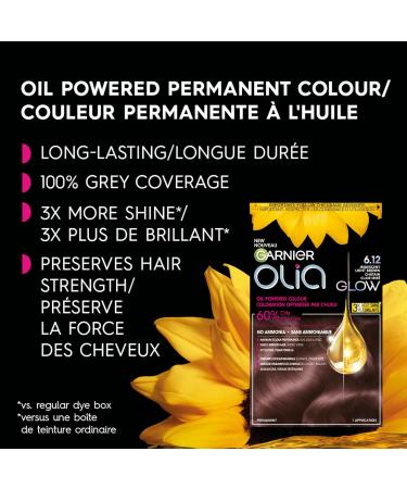 Garnier Olia Permanent Hair Dye Ammonia-Free Hair Color 6.12 Iridescent Light Brown 100% Grey Coverage Long-Lasting Hair Shine With 60% Oils 1 Application BROWN SHADES 6.12 Iridescent Light Brown - Buy Online on GoSupps.com