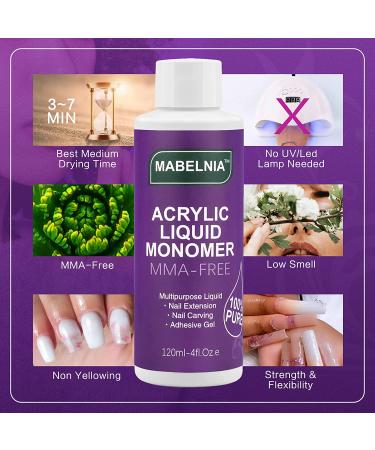 MABELNIA 4oz Acrylic Nail Liquid for Acrylic Powder - Professional MMA-Free Non-Yellowing Formula - Buy Online on GoSupps.com