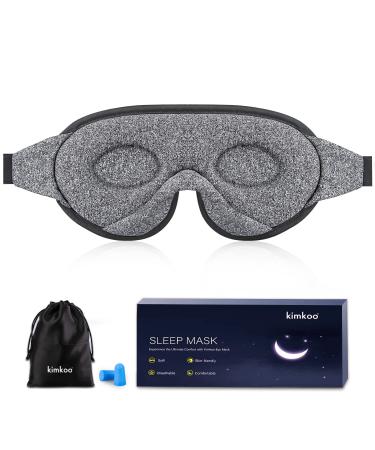 Kimkoo 3D Cotton Sleep Mask 2023 Latest Soft and Breathable Eye Mask for Sleeping  100% Blackout Blindfold Eye Cover for Women and Men Gray