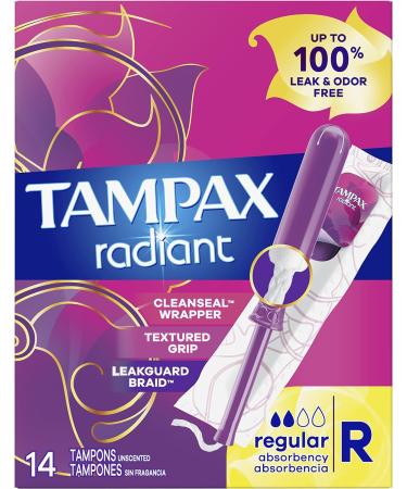 Tampax Radiant Tampons Regular Absorbency 84 Count - Unscented, Leakguard Braid - Radiant Reg - Buy Online on GoSupps.com