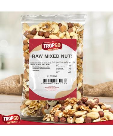 Tropgo Raw Mixed Nuts 500g Unsalted Nut Mix Freshly Packed Healthy Nuts with Fiber Protein Minerals Perfect as a Snack Contains Almonds Brazil Nuts Cashew Nuts Peanuts Hazelnuts - Buy Online on GoSupps.com