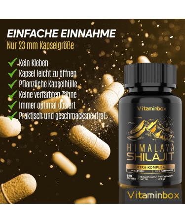  vitaminbox Shilajit Mumijo Shilajit Extract Capsules - 100% Pure Vegan & Tested - Himalaya Shilajit Bio Original - High Dose - 1200mg/Silajit Extract - Mumji Jilajit Original - 180 Capsules - Buy Online on GoSupps.com