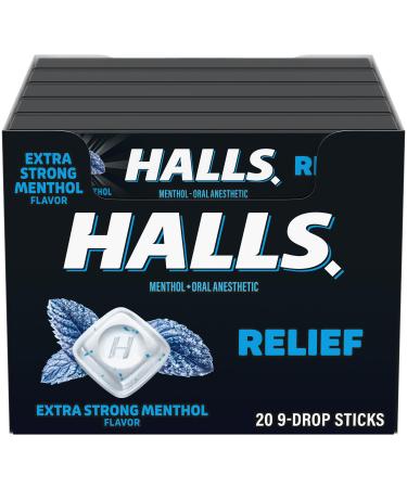 Halls Cough and Throat Relief Extra Strong Menthol Cough Drops 20 Sticks of 9 (180 Total Drops)