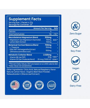 CalmTrio Magnesium Glycinate Powder Cortisol Drink Mix - No Sugar with L-Theanine Ksm-66 Ashwagandha Lemon Balm Vitamin D3 B6 Supplements for Relax Focus & Calm Raspberry Lemon 20 Ct - Buy Online on GoSupps.com