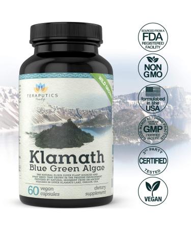Organic Premium Klamath Blue Green Algae Capsules - Pure Chlorophyll SuperFood | 500mg 60 Vegan Capsules - Buy Online on GoSupps.com