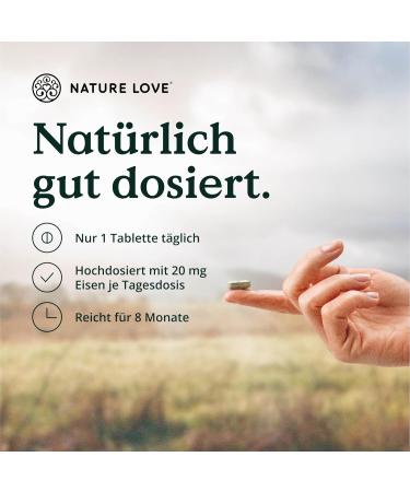 Nature Love Iron Tablets with Vitamin C - 240 Vegan Tablets - 20mg Iron & 40mg Vitamin C - High Bioavailability Iron Bisglycinate in Germany - Buy Online on GoSupps.com