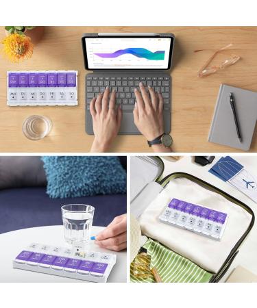 Weekly Pill Organizer - 7 Day Medication Box with Removable Compartments | Purple & White Tablet Storage Solution for International Shipping - Buy Online on GoSupps.com