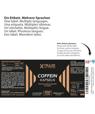 XTRAZE Caffeine Tablets 200mg in High Dose - 100 Capsules for 100 Days of Continuous Care - German Quality Natural Anhydrous Caffeine Tablets Without Unnecessary Additives Pure Caffeine Pills - Buy Online on GoSupps.com