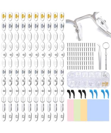 Glasses Nose Pads Kit 60 Pairs Silicone Eyeglasses Nose Pads Transparent Replacement Nose Pads Glasses Repair Kit with Glasses Screws and Tweezers Micro Screwdriver Cleaning Cloth
