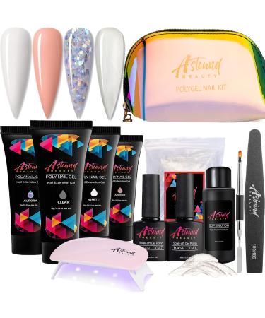 Poly Nail Gel Kit with UV Lamp and Slip Solution - Poly Nail Gel All-in-One Manicure Travel Kit