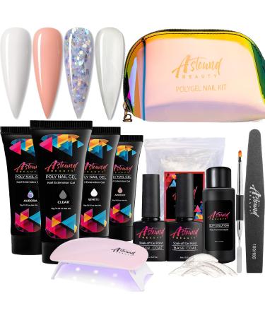 Poly Nail Gel Kit with UV Lamp and Slip Solution - Poly Nail Gel All-in-One Manicure Travel Kit