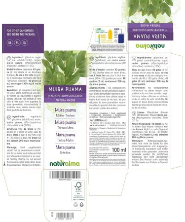 Muira puama (Ptychopetalum olacoides) bark Alcohol-Free Mother Tincture Naturalma | Liquid Extract Drops 100 ml | Food Supplement | Vegan Alcohol-free 100 ml (Pack of 1) - Buy Online on GoSupps.com