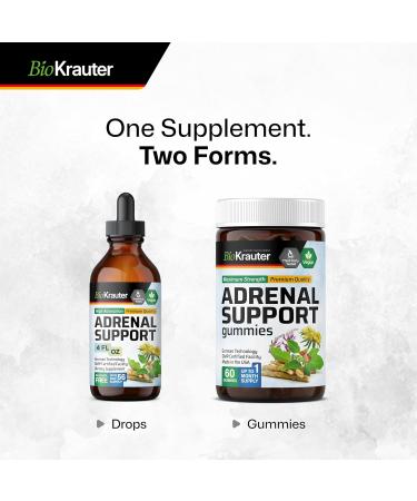 BIO KRAUTER Adrenal Support Gummies - 60 Chews - Rhodiola & Ashwagandha Gummies with Vitamins C B6 B12 - Vegan Mood Support Supplement - Buy Online on GoSupps.com