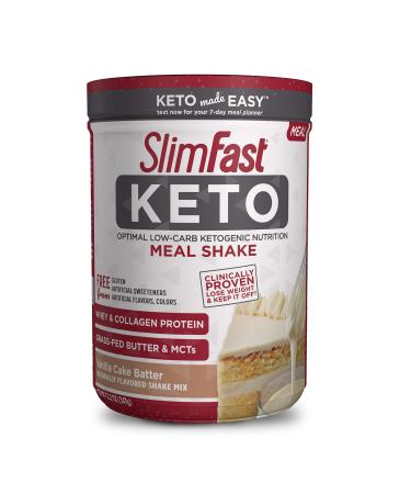 SlimFast Keto Meal Replacement Powder, Vanilla Cake Batter, Low Carb with Whey & Collagen Protein, 10 Servings Vanilla Cake Batter 10 Servings (Pack of 1)