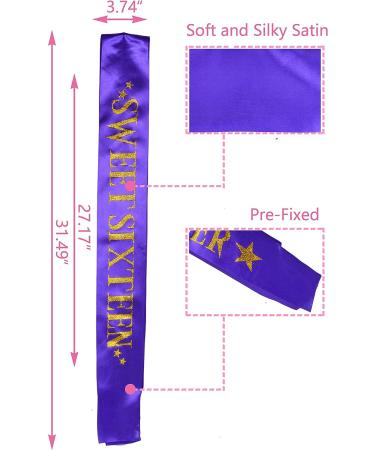 MEANT2TOBE 16th Birthday Sash and Tiara for Girls - Fabulous Set for Sweet 16 Party - Glitter Sash + Rhinestone Tiara - Purple Sparkle Gift Set - Buy Online on GoSupps.com