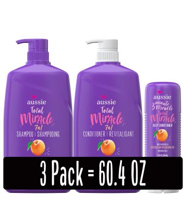 Aussie Total Miracle Shampoo  Conditioner and 3 Minute Miracle Deep Conditioner Hair Treatment Bundle  Infused with Apricot and Australian Macadamia Oil  Paraben Free