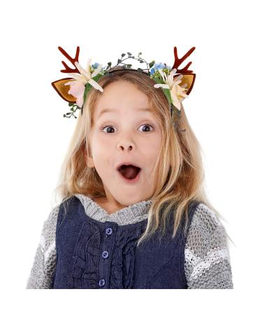 Minkissy Christmas Antler Headband - Reindeer Ears Floral Hairband for Women & Girls - Festive Holiday Accessory (Pattern 2) - Buy Online on GoSupps.com