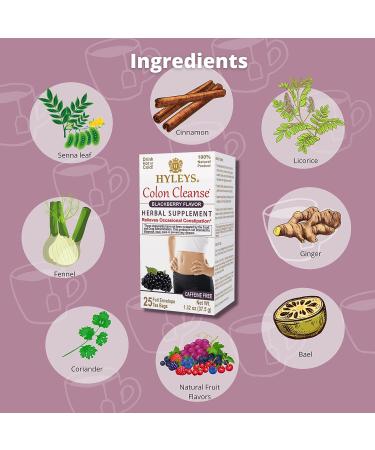 Hyleys Tea Colon Cleanse - Blackberry Flavor, 25 Tea Bags (1.32 oz) | Detox & Digestive Health - Buy Online on GoSupps.com