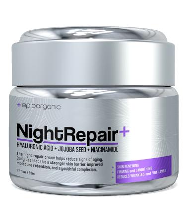 Epic Organic Night Repair | Anti Wrinkle Night Cream for Women | Anti Aging Night Cream with Hyaluronic Acid and Collagen | Night Moisturizer for Face | Day and Night Facial Skin Care | 1.7 oz Night Repair (Women)