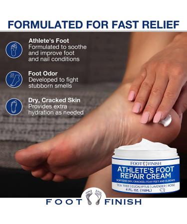 Foot Finish Athlete's Foot Treatment Cream - 4oz | Natural Anti-Itch Relief for Dry Cracked Feet with Tea Tree, Rose & Lavender Oil - Buy Online on GoSupps.com